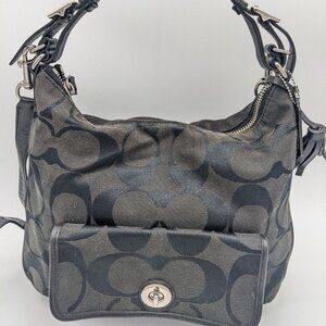Coach signature logo vintage canvas shoulder crossbody bag - Black